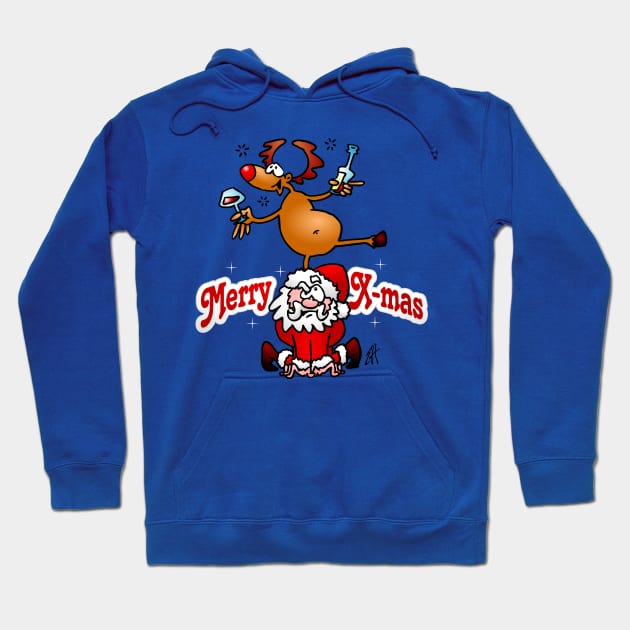 Merry X-mas from Santa Claus and his reindeer Hoodie by Cardvibes